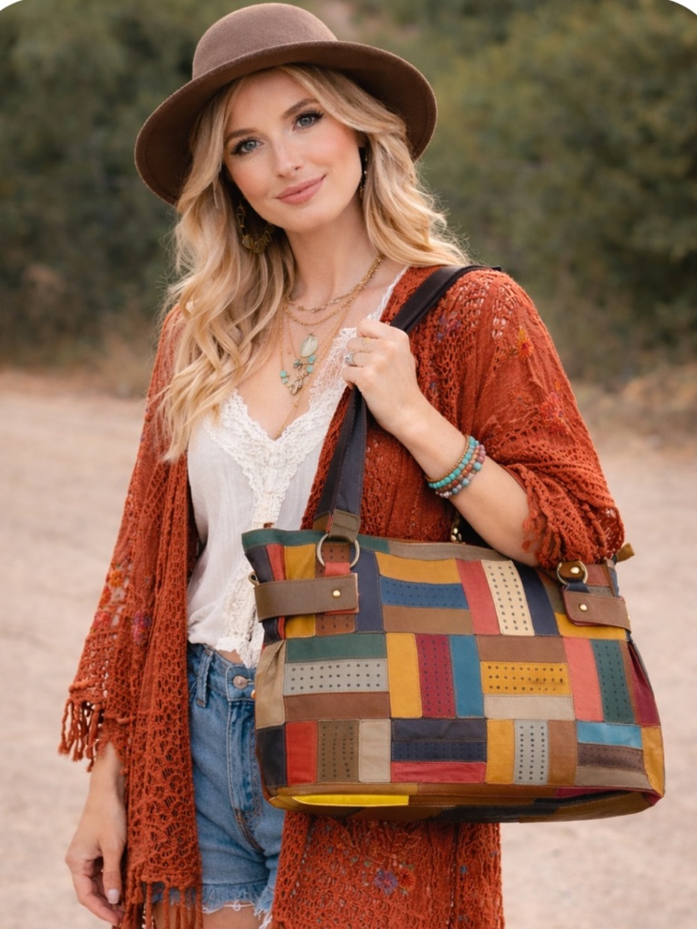 AmeriLeather Rainbow Mazy Leather Large Tote